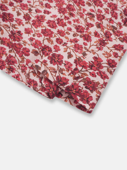 Red Flower Dress for girls by Adee; dressy pink fabric with red floral pattern.