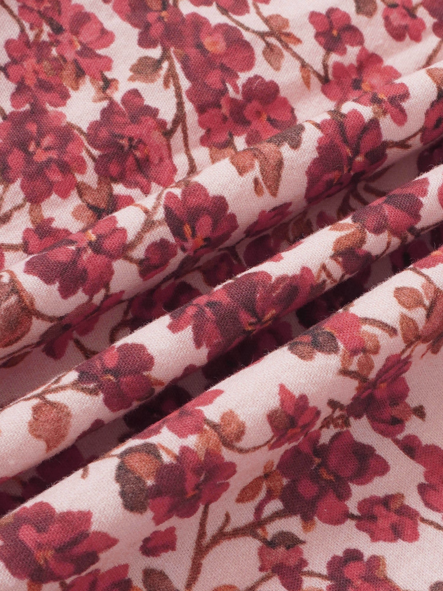 Red Flower Dress fabric in pink with burgundy floral print