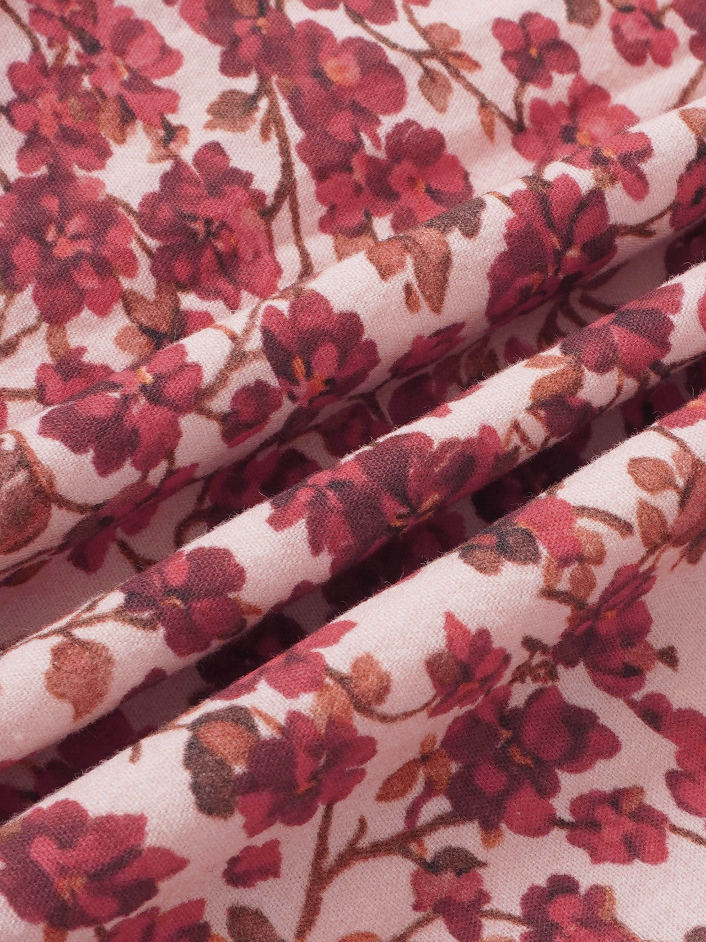 Red Flower Dress fabric in pink with burgundy floral print