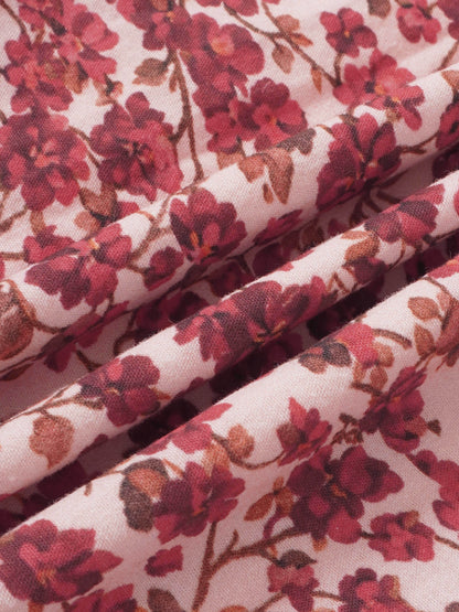 Red Flower Dress fabric in pink with burgundy floral print
