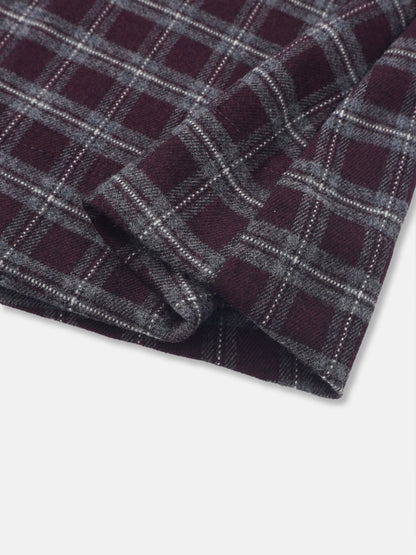 Plaid Dress - Burgundy fabric close-up showing gray check pattern