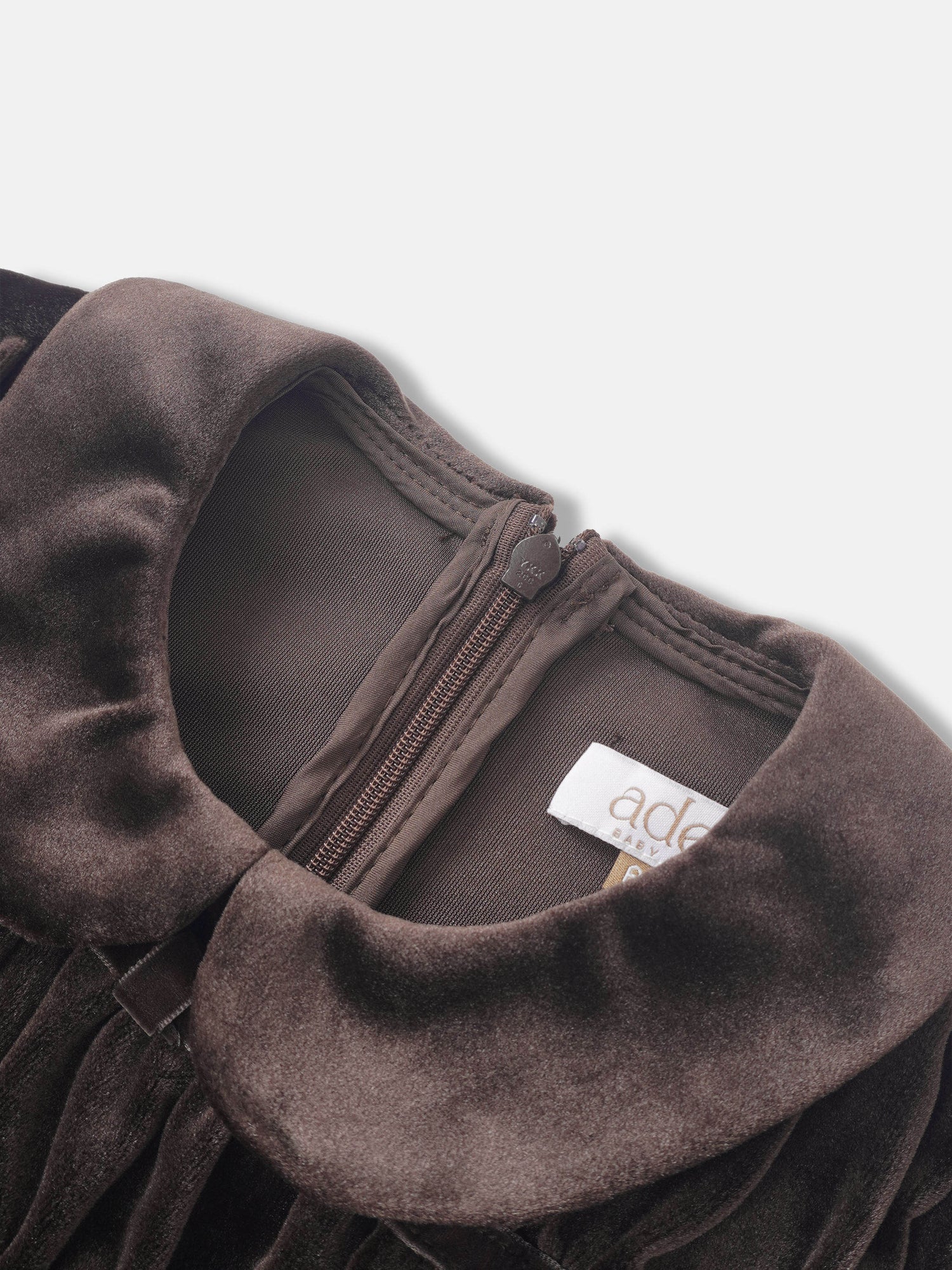 Velour Smocked Robe for girls, brown velvet fabric with zipper closure by Adee