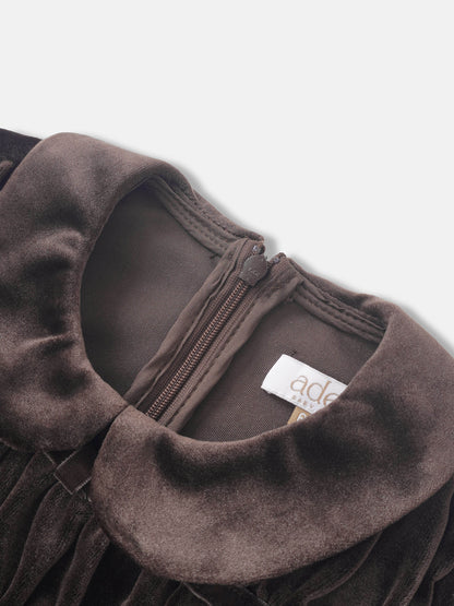 Velour Smocked Robe for girls, brown velvet fabric with zipper closure by Adee