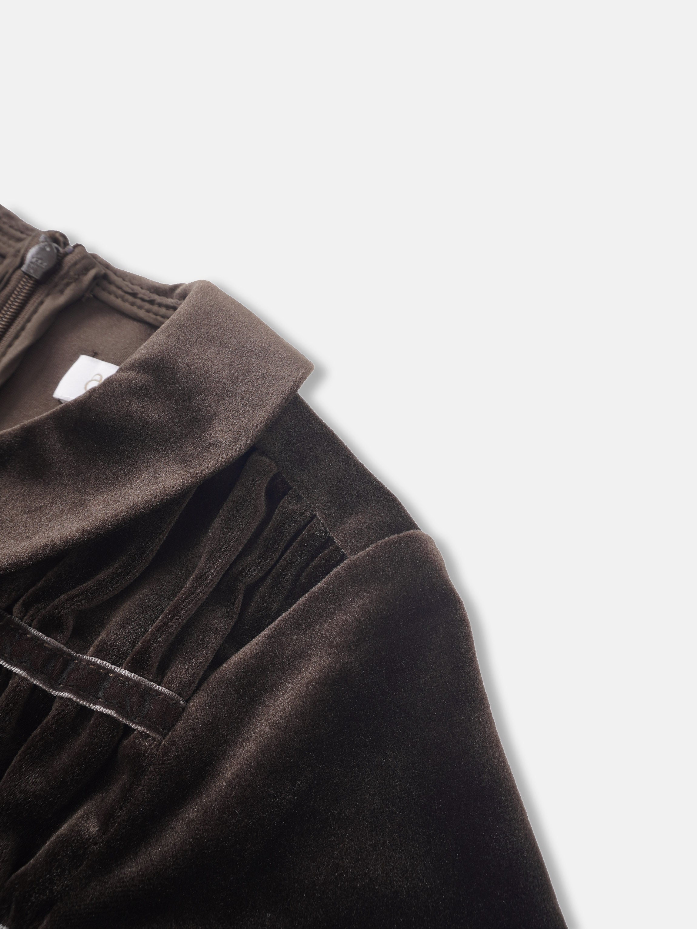 Velour smocked robe for girls in brown by Adee, dressy velvet-style garment.