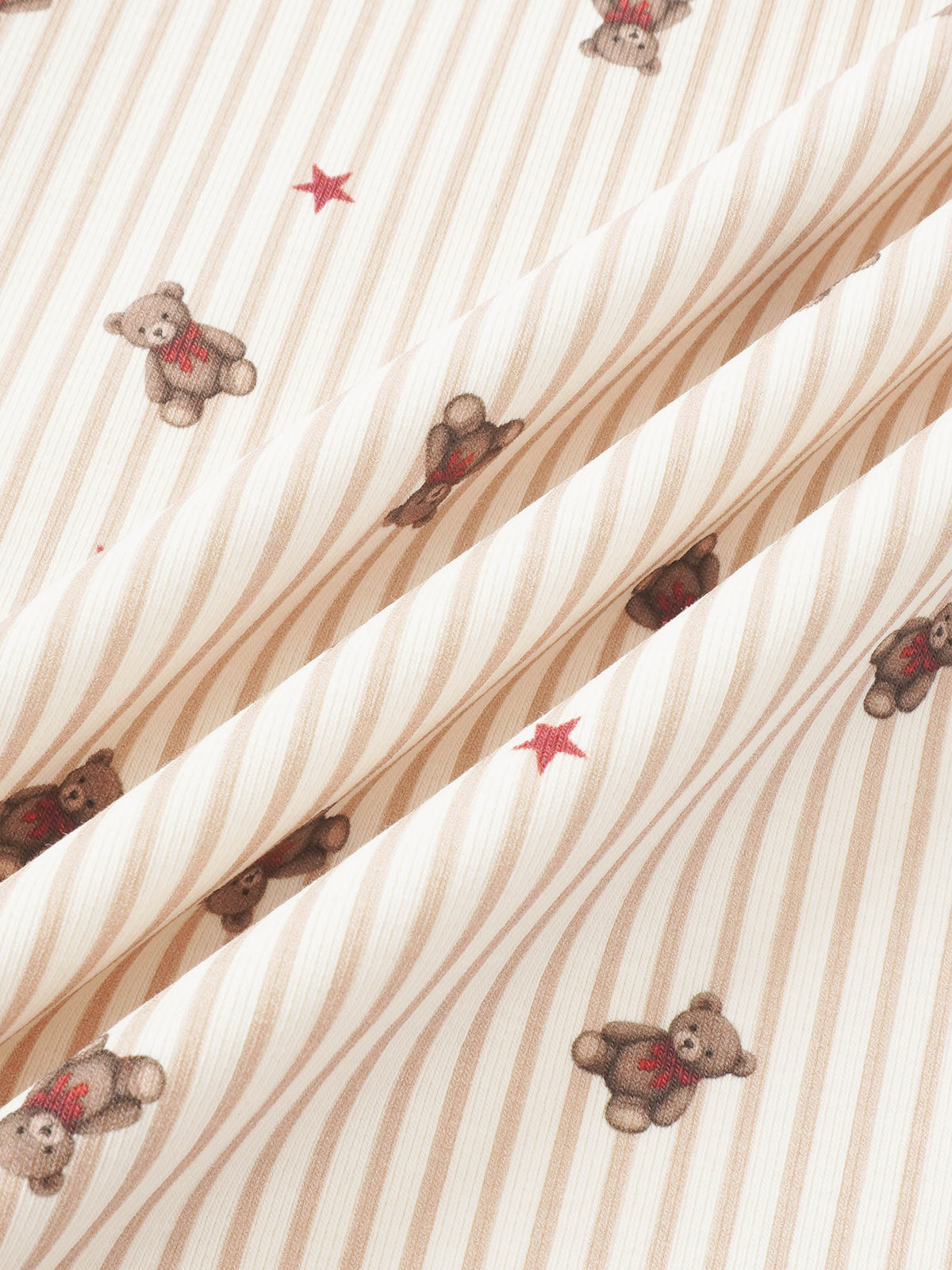 Striped Bear Nightgown by Adee for girls, beige stripes with brown teddy bears and red stars