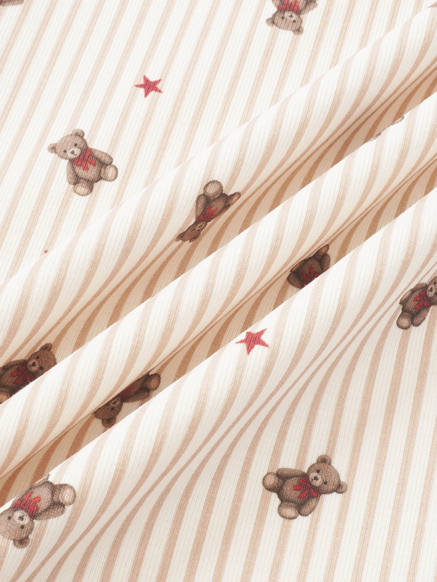 Striped Bear Nightgown by Adee for girls, beige stripes with brown teddy bears and red stars