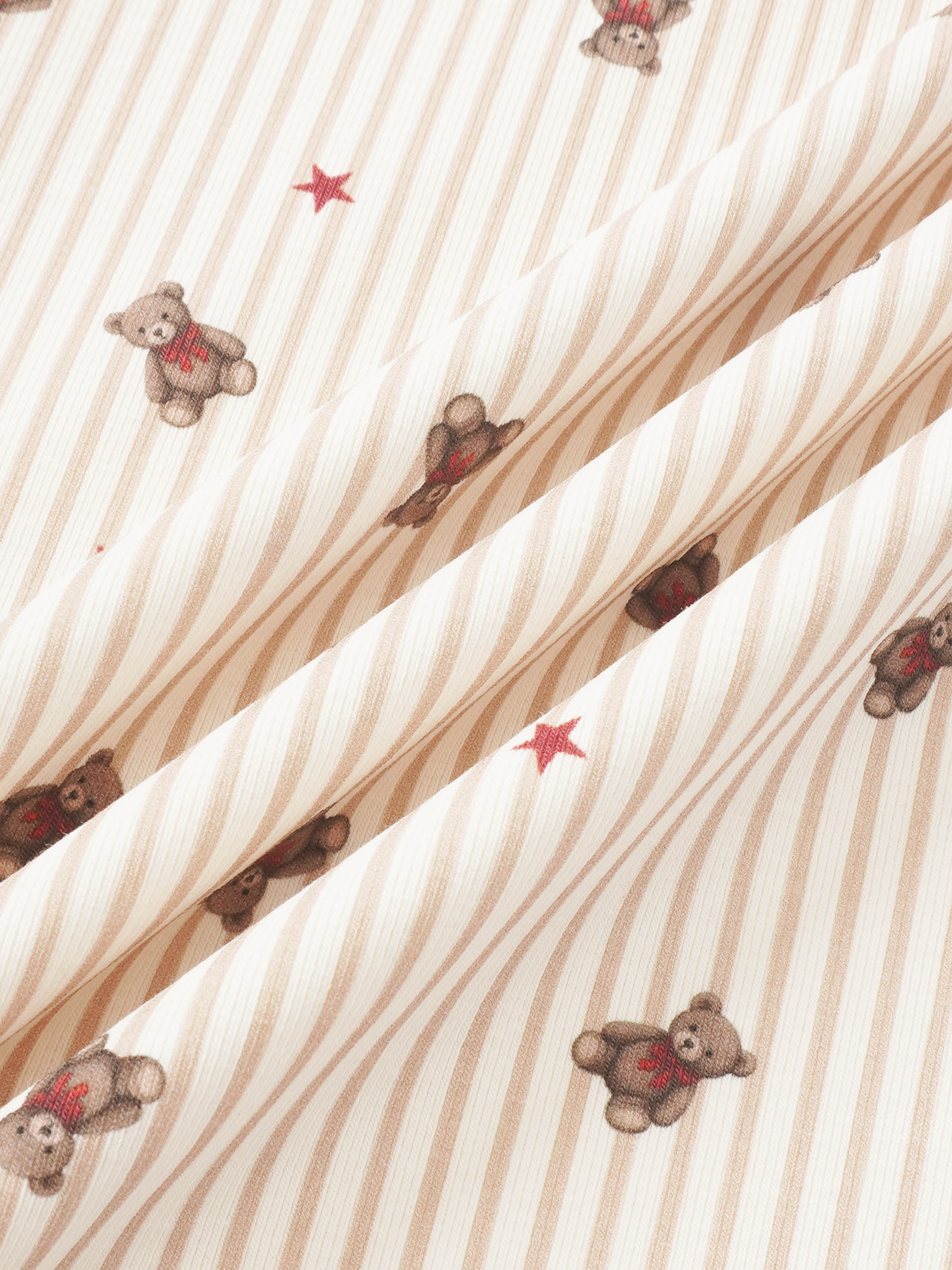 Striped Bear Nightgown by Adee for girls, beige stripes with brown teddy bears and red stars