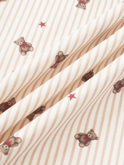 Striped Bear Nightgown by Adee for girls, beige stripes with brown teddy bears and red stars