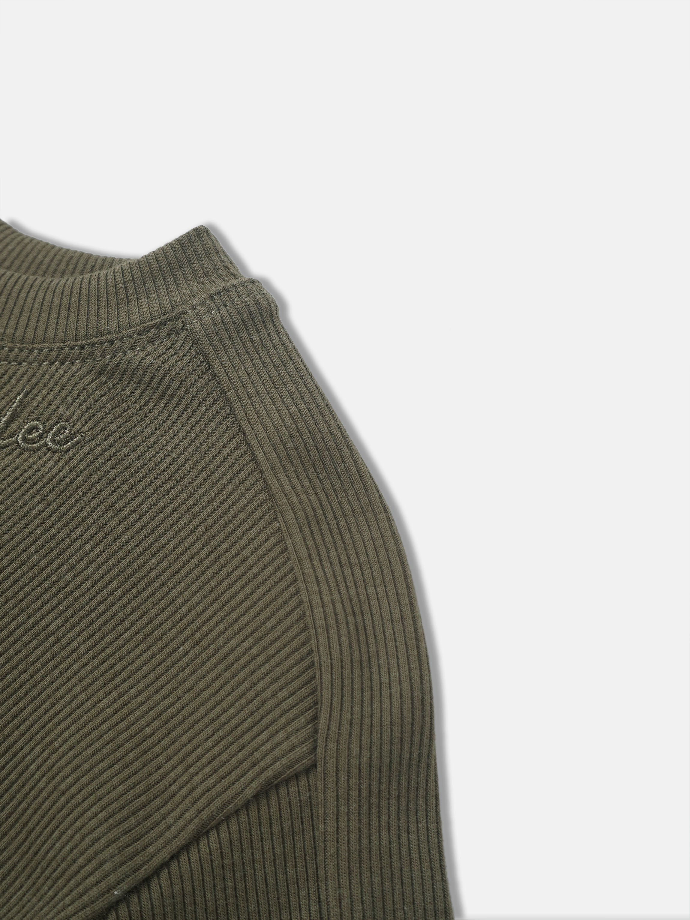 Bomber Set - Olive Green, ribbed knit fabric with shoulder seam detail