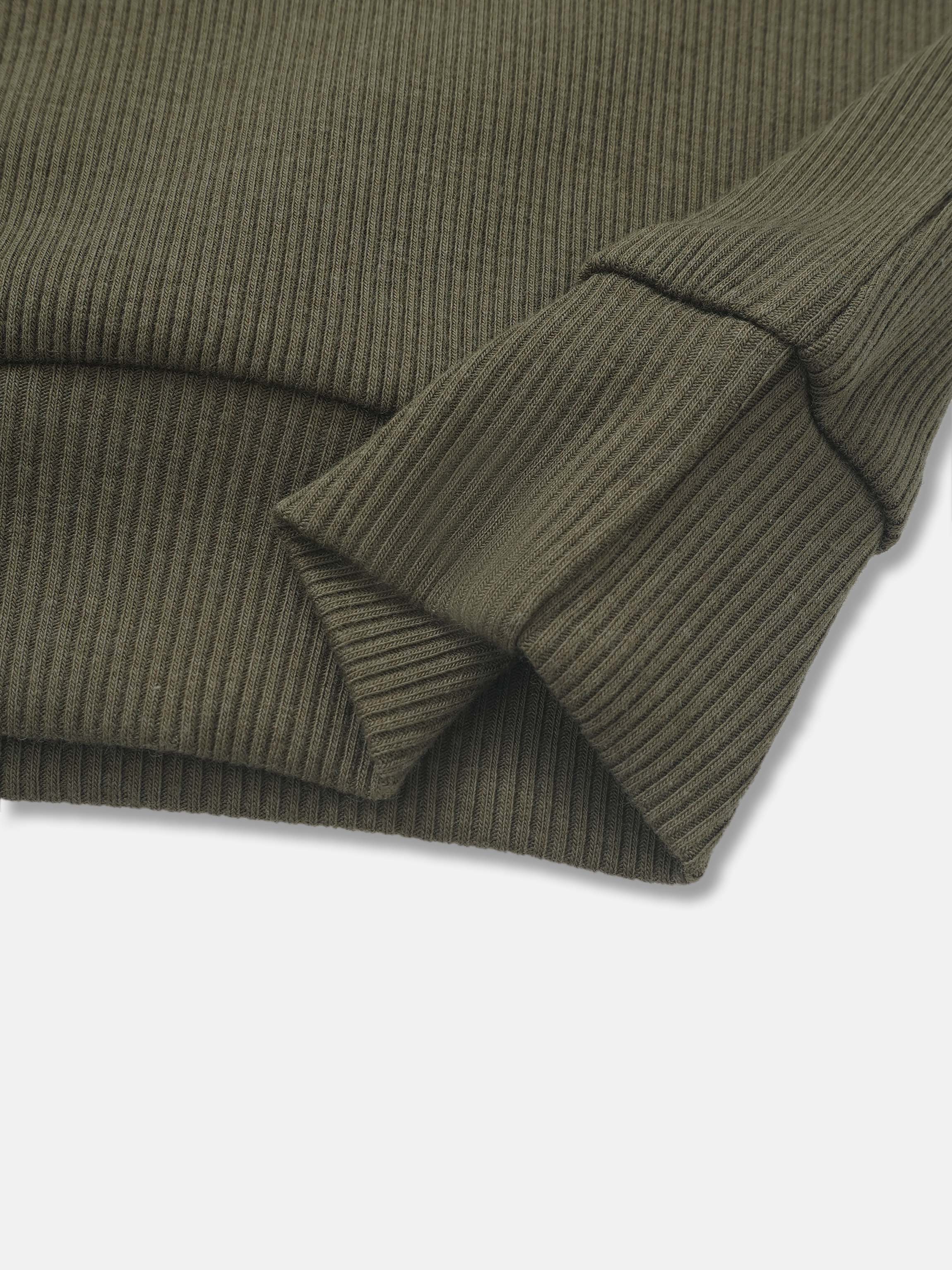 Bomber Set - Olive Green by Adee; unisex ribbed knit fabric close-up