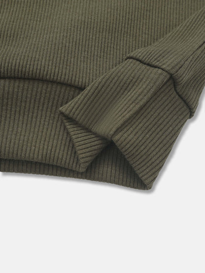 Bomber Set - Olive Green by Adee; unisex ribbed knit fabric close-up