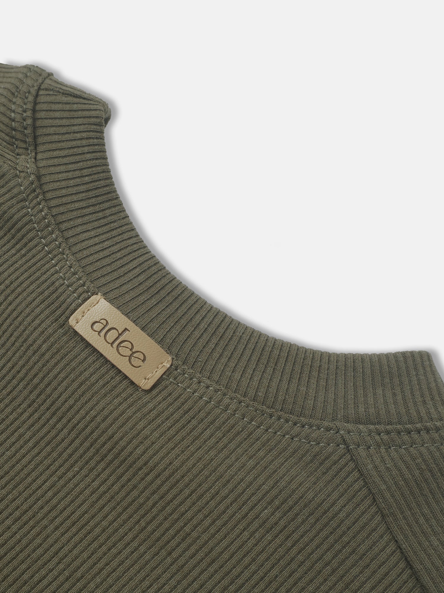 Bomber Set - Olive Green by Adee; ribbed knit fabric with beige brand tag.