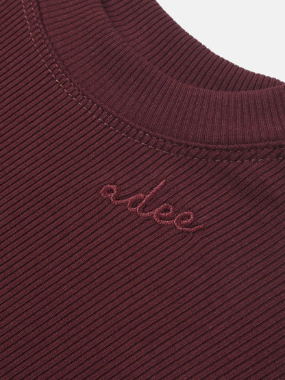 Bomber Set - Burgundy for girls; Adee brand ribbed knit fabric with embroidery.