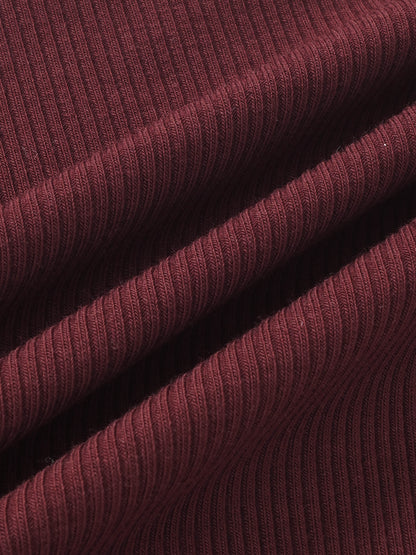 Bomber Set - Burgundy; burgundy ribbed knit fabric close-up