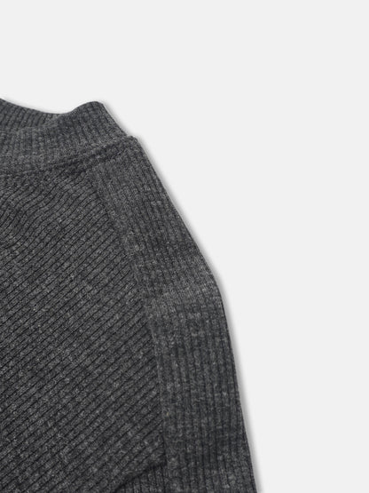 Bomber Set - Heather Grey by Adee; unisex ribbed knit fabric close-up