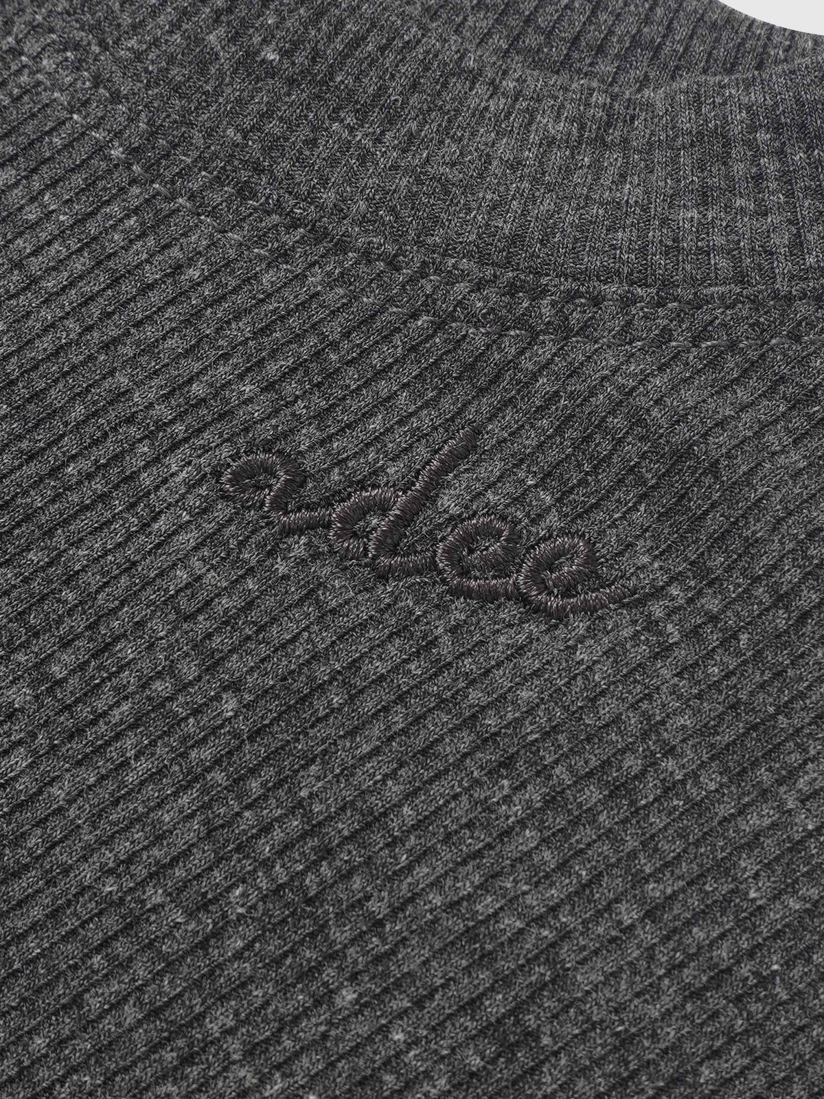 Bomber Set - Heather Grey; heather knit fabric with ribbed texture and subtle embroidery.