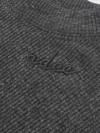 Bomber Set - Heather Grey; heather knit fabric with ribbed texture and subtle embroidery.