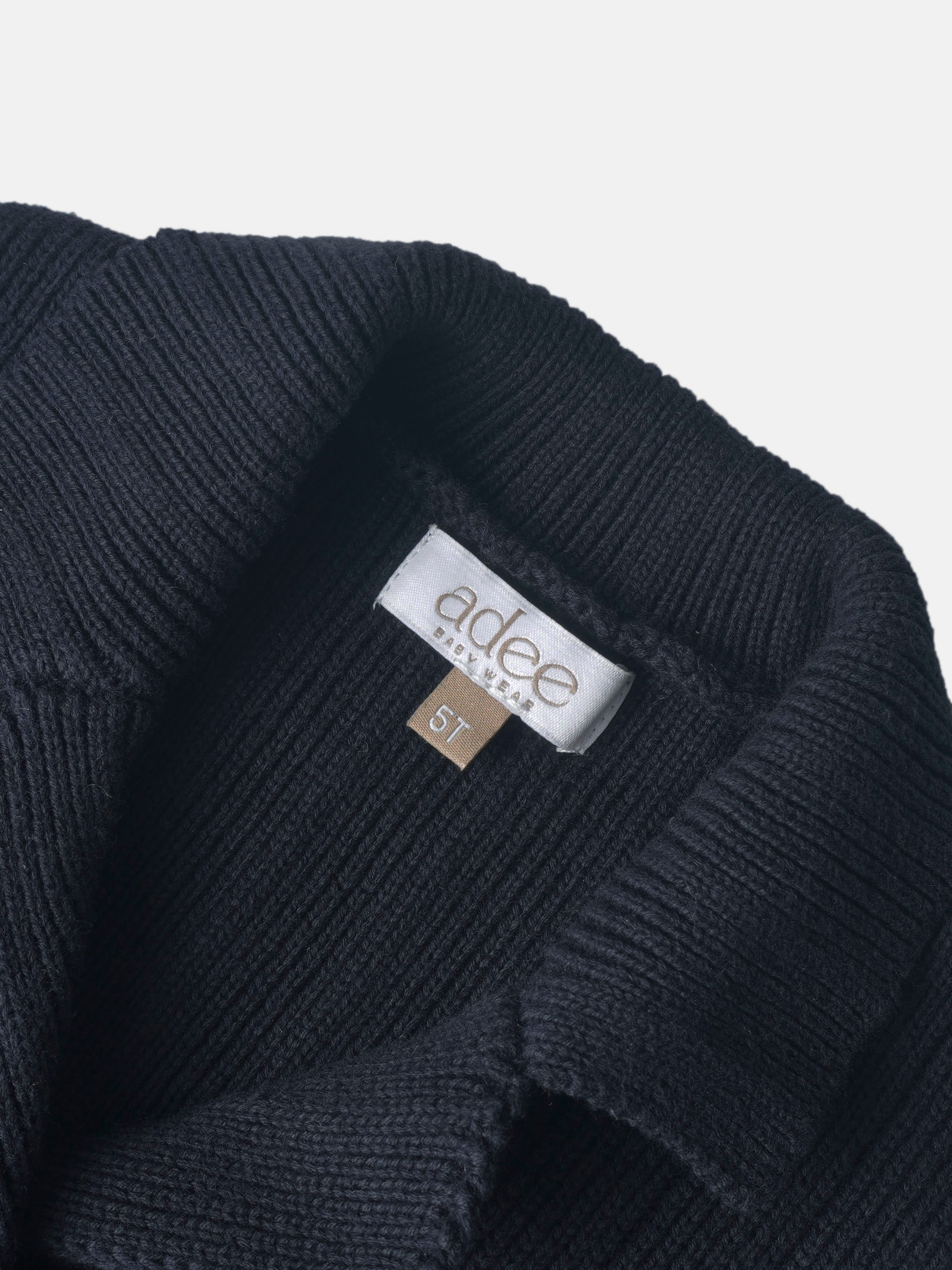 Knit blazer navy for boys, Adee brand, size 5T, rib-knit texture.