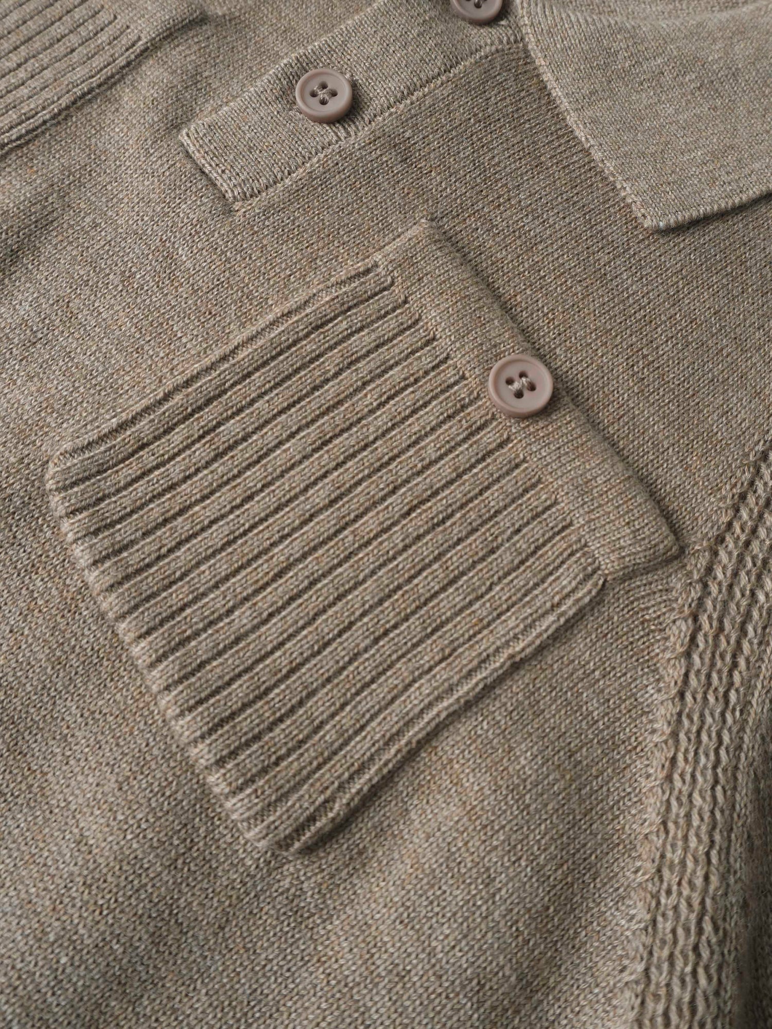 Collared knit sweater for boys dressy by Adee in taupe with ribbed cuffs and buttoned pocket