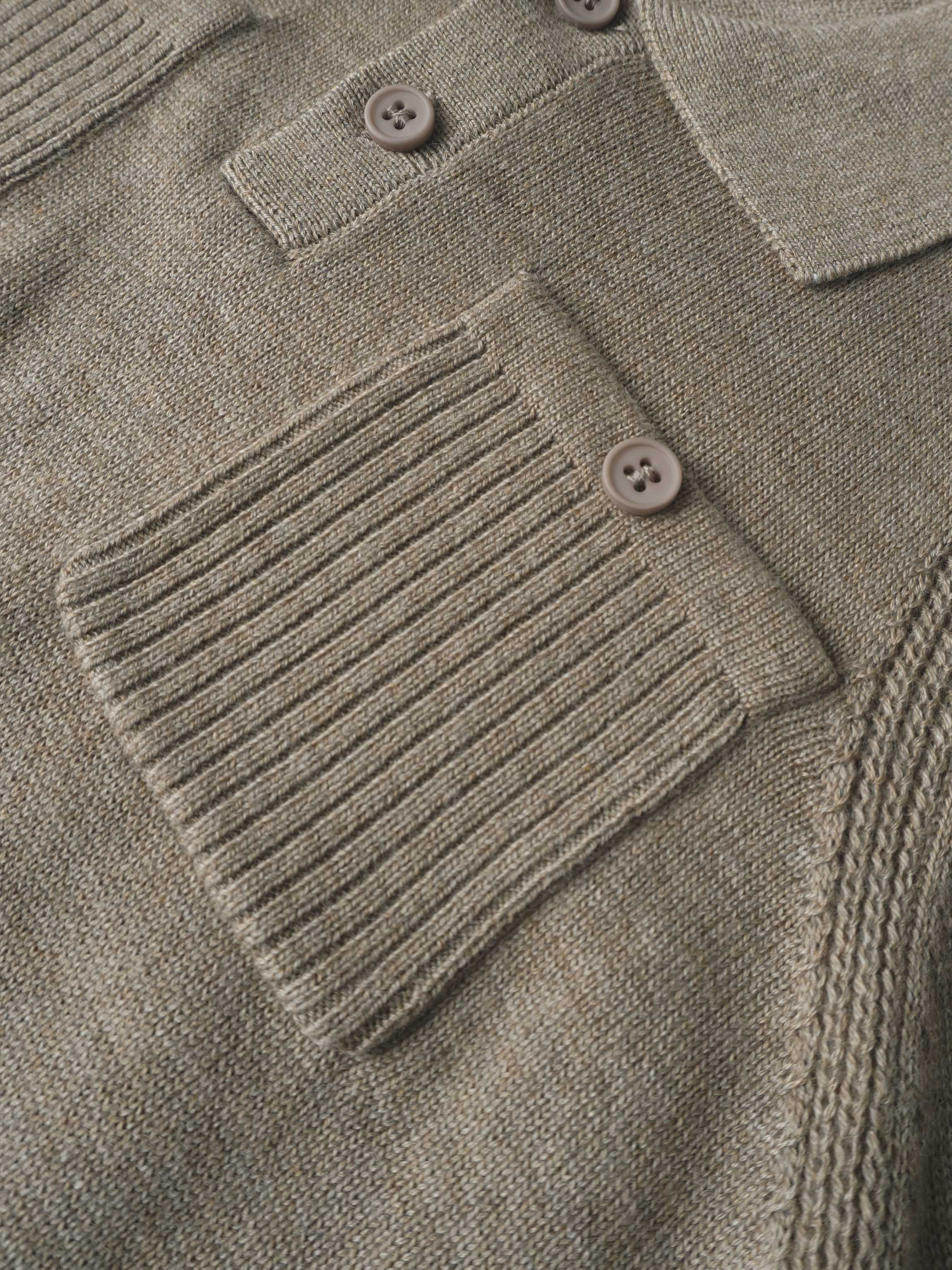 Collared knit sweater for boys dressy by Adee in taupe with ribbed cuffs and buttoned pocket