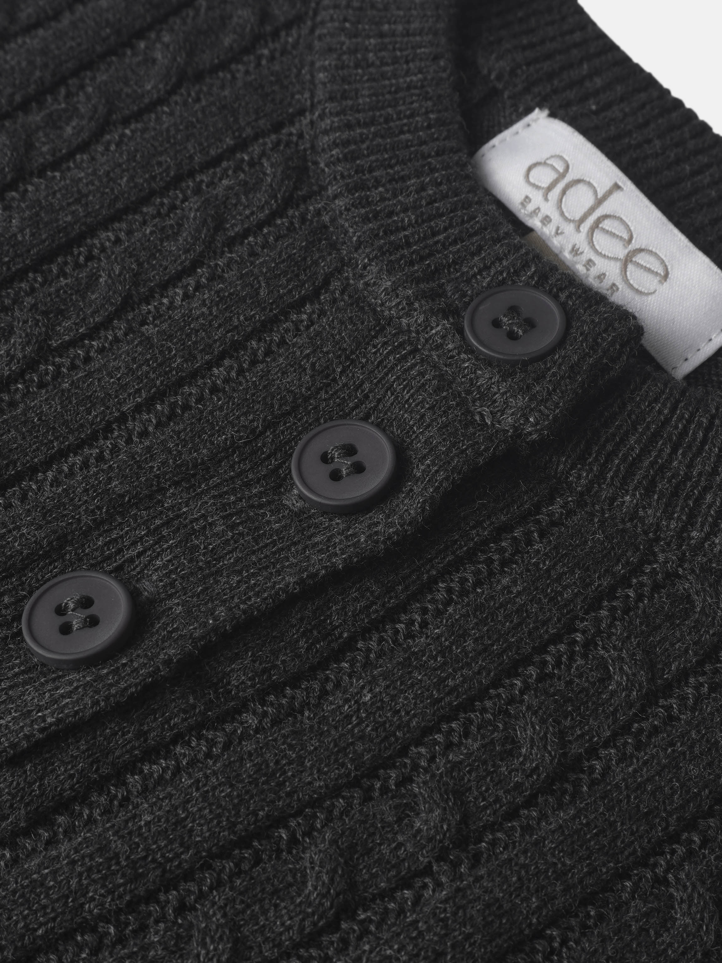 Knit sweater for boys in grey by Adee with black buttons