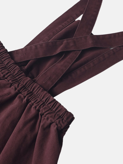 Adee burgundy denim jumper dress for girls with elastic waist and shoulder straps