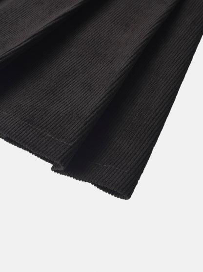 Corduroy pleated grey skirt for girls, versatile everyday wear