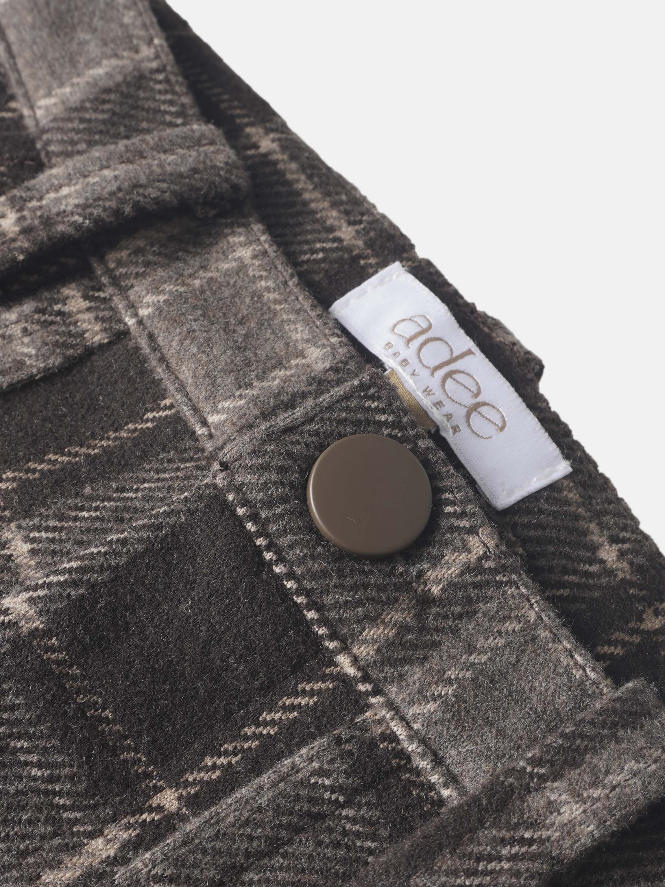 Plaid brown pants by Adee, boys dressy bottoms with button closure.