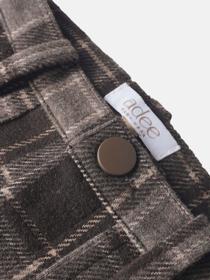 Plaid brown pants by Adee, boys dressy bottoms with button closure.