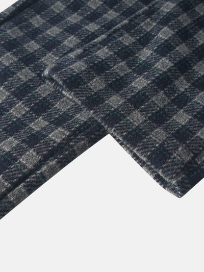 Plaid navy dressy pants for boys with a textured fabric