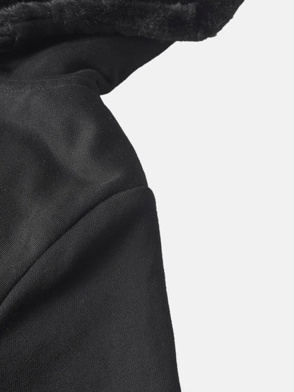 Adee fur-lined black sweatshirt, unisex top with faux fur trim