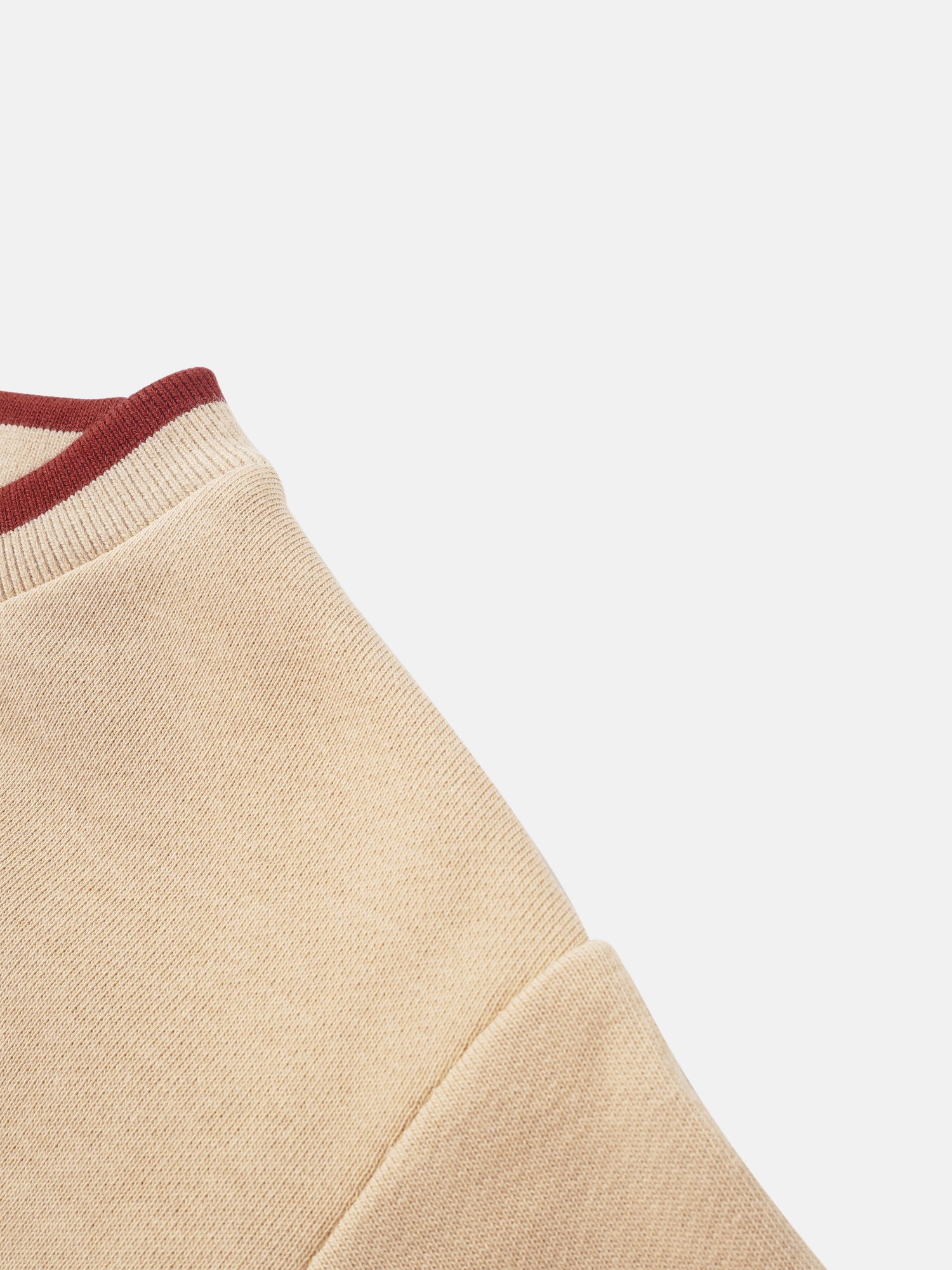 Embroidered Tulip Sweatshirt, beige knit girls top with red ribbed collar trim.