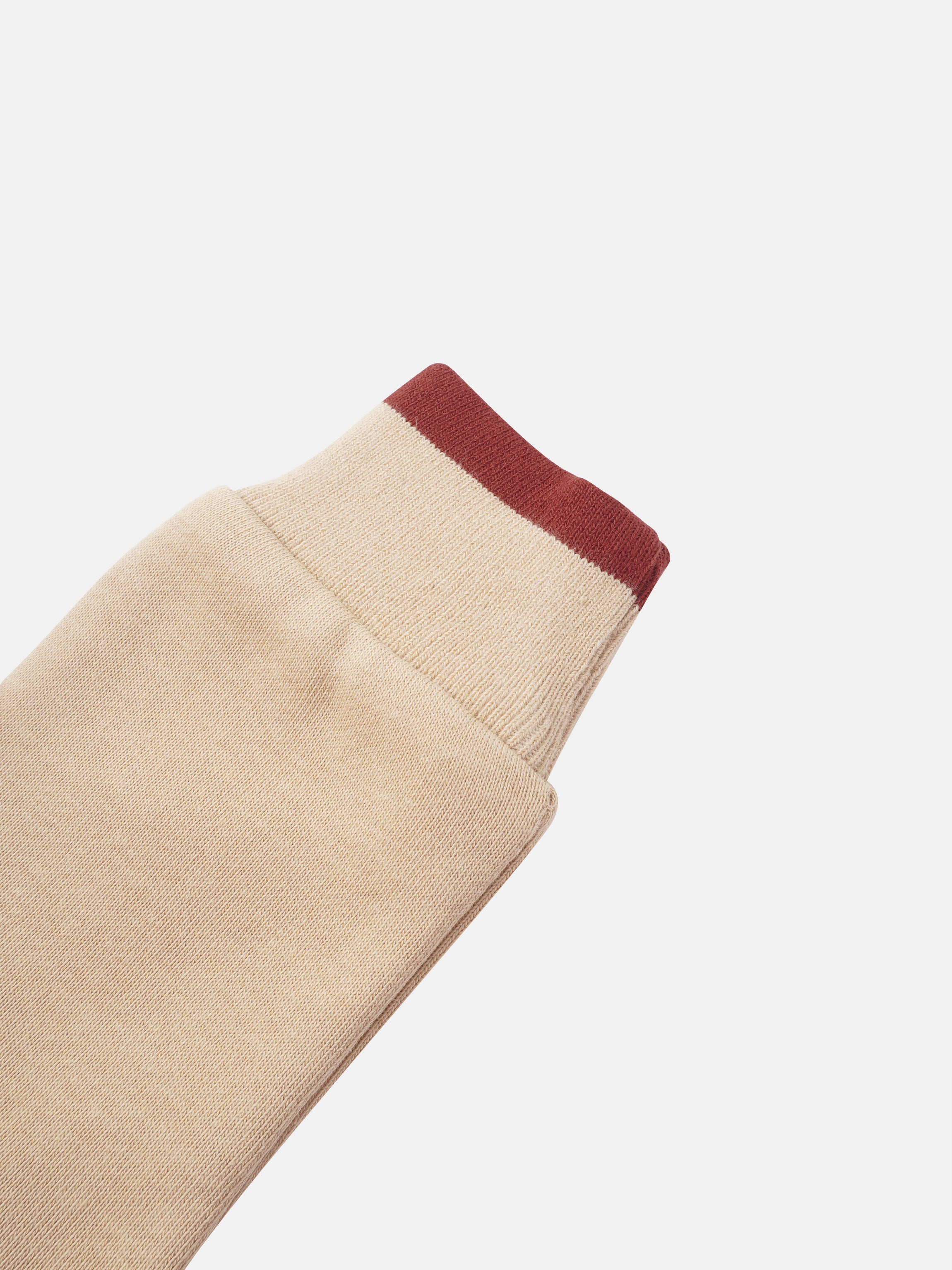 Embroidered Tulip Sweatshirt; beige knit fabric with burgundy ribbed cuff.