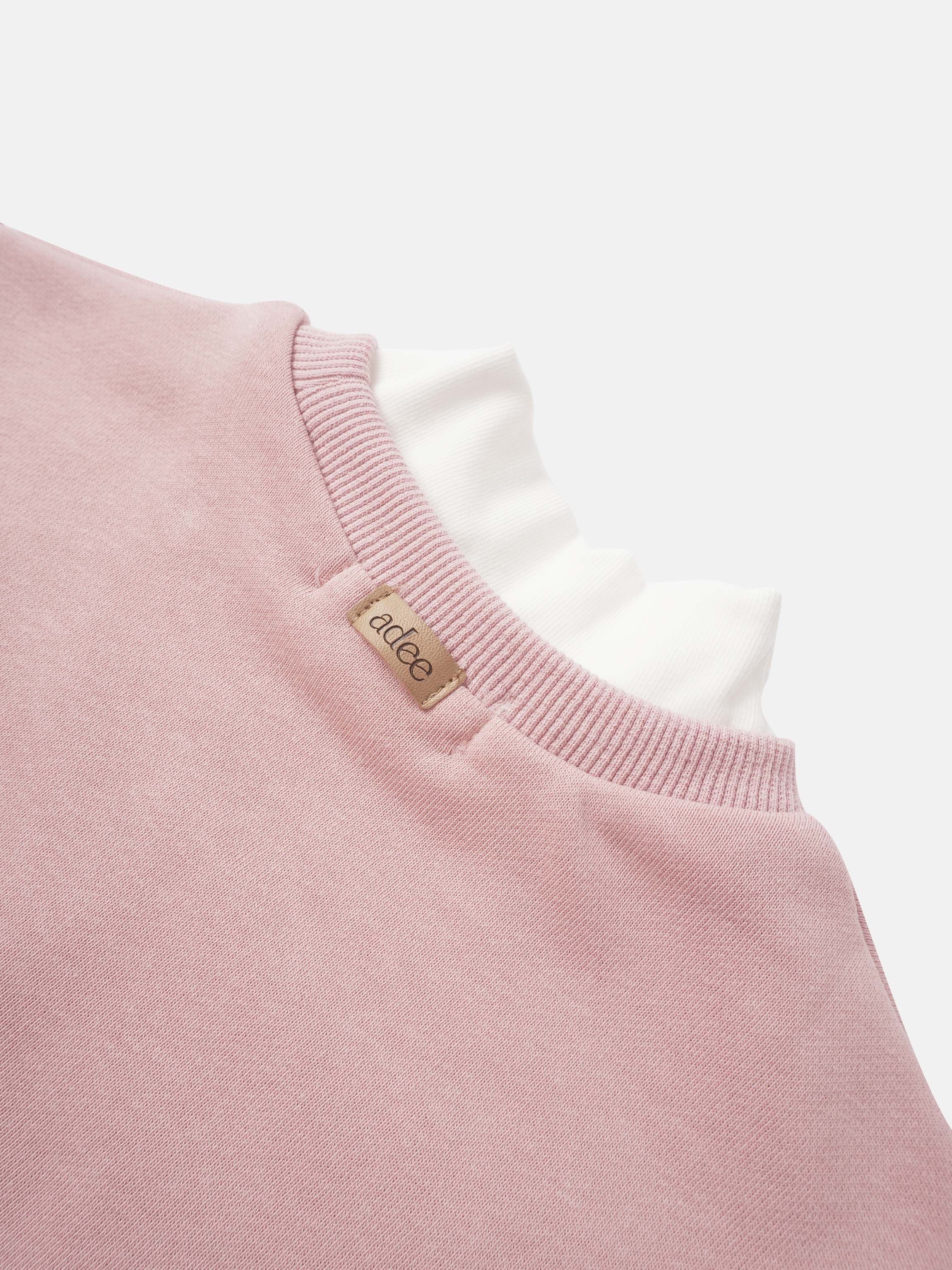 Contrast mock-neck sweatshirt pink for girls by Adee with white inner layer