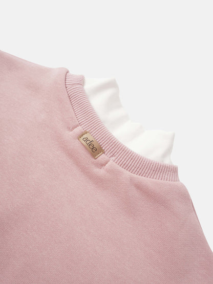 Contrast mock-neck sweatshirt pink for girls by Adee with white inner layer