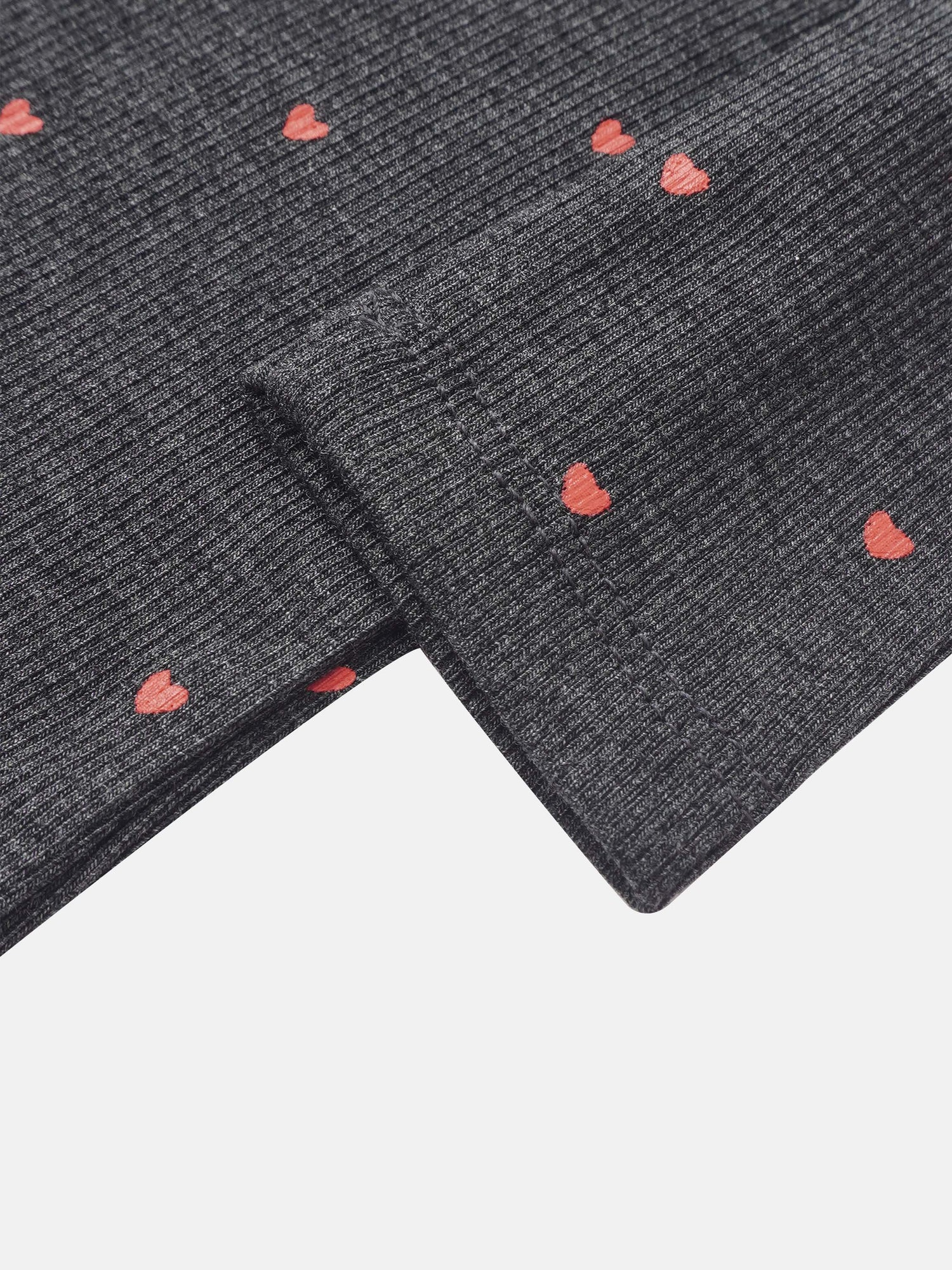 Ribbed Heart Mock Neck T-Shirt for girls in grey with red heart print by Adee.
