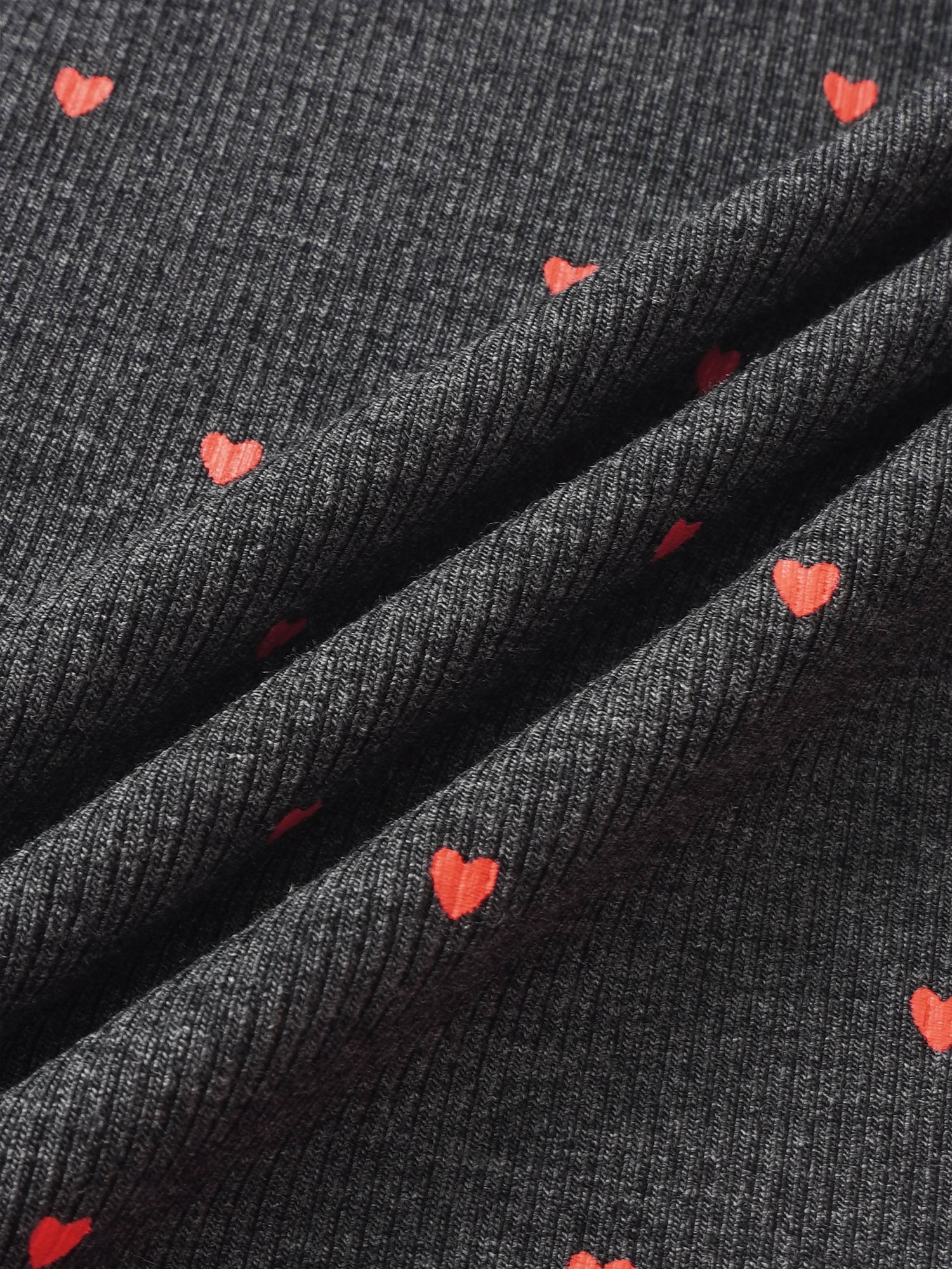 Ribbed Heart Mock Neck T‑Shirt for girls, grey with red hearts, Adee