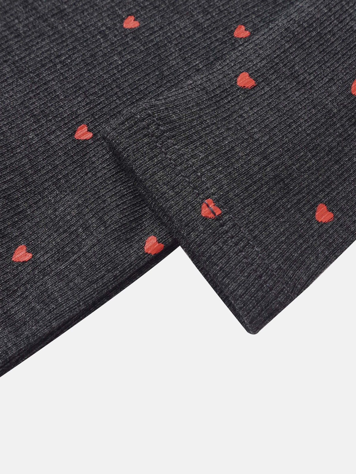 Ribbed Heart Set - Grey for little girls; grey ribbed knit with red hearts