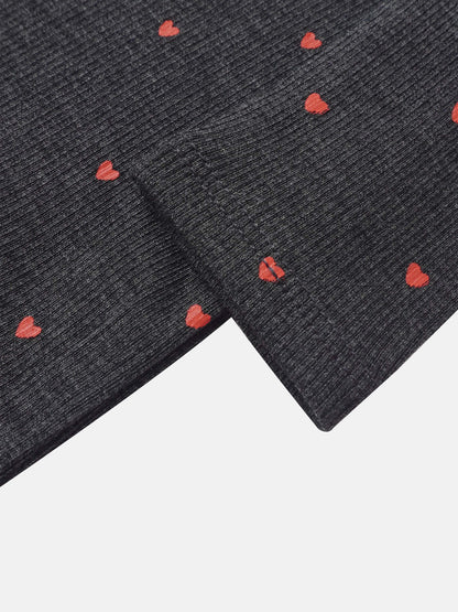 Ribbed Heart Set - Grey for little girls; grey ribbed knit with red hearts