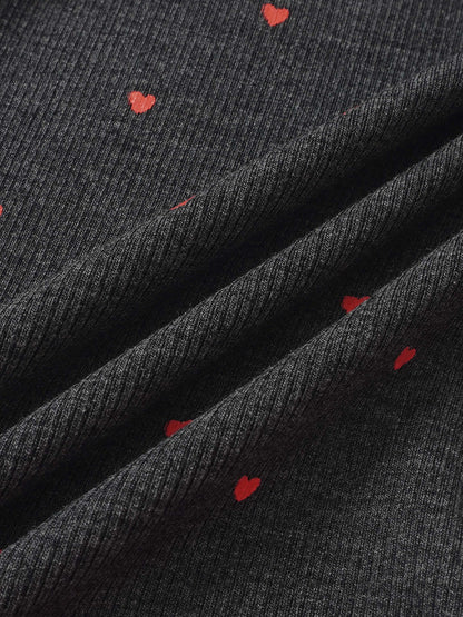 Ribbed Heart Set - Grey for little girls, Adee brand with red heart prints