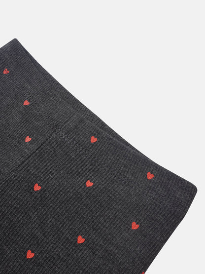 Ribbed Heart Set - Grey for little girls by Adee, featuring grey knit fabric with red hearts.