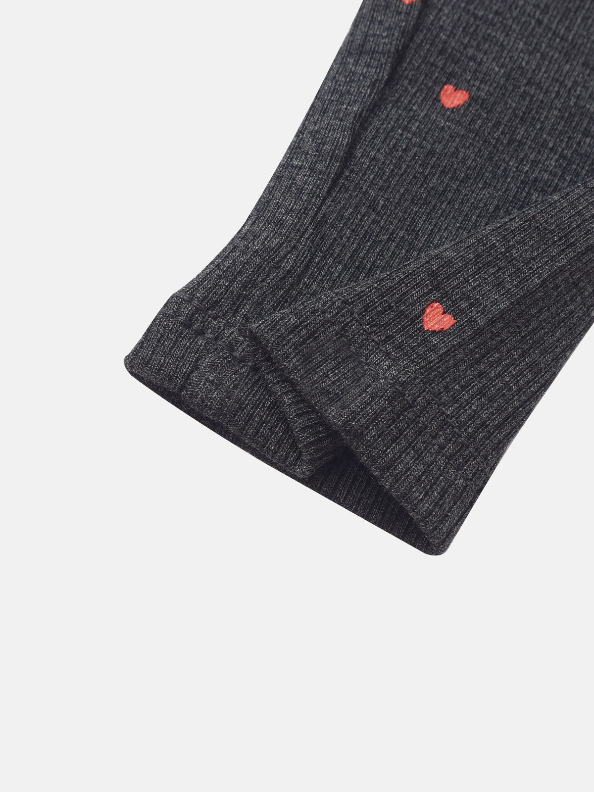 Ribbed Heart Set - Grey, Adee little girls set with red heart motifs on dark ribbed fabric.