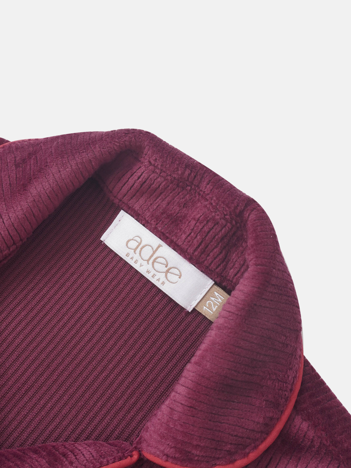 Ribbed velour girls pajama top in burgundy by Adee, size 12M