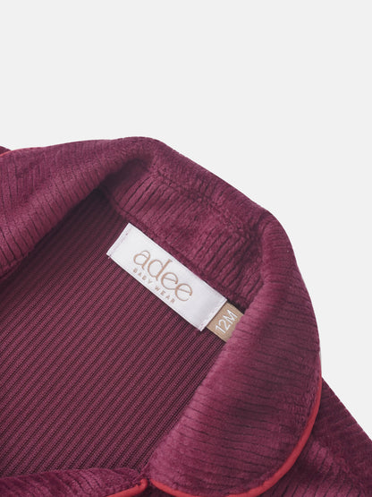 Ribbed velour girls pajama top in burgundy by Adee, size 12M