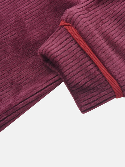 Ribbed velour girls pajamas by Adee in burgundy with red trim