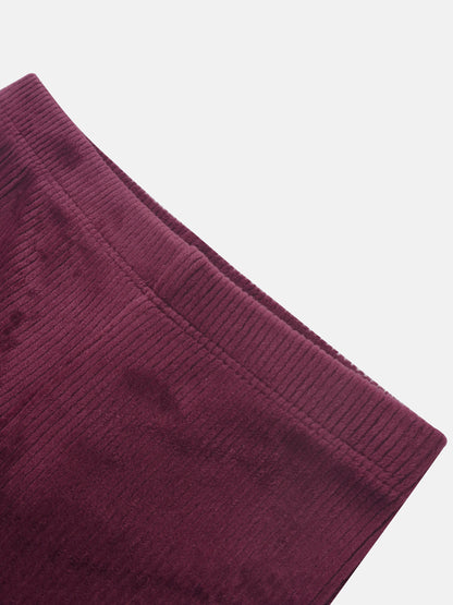 Ribbed velour girls pajamas in burgundy by Adee, cozy fabric.