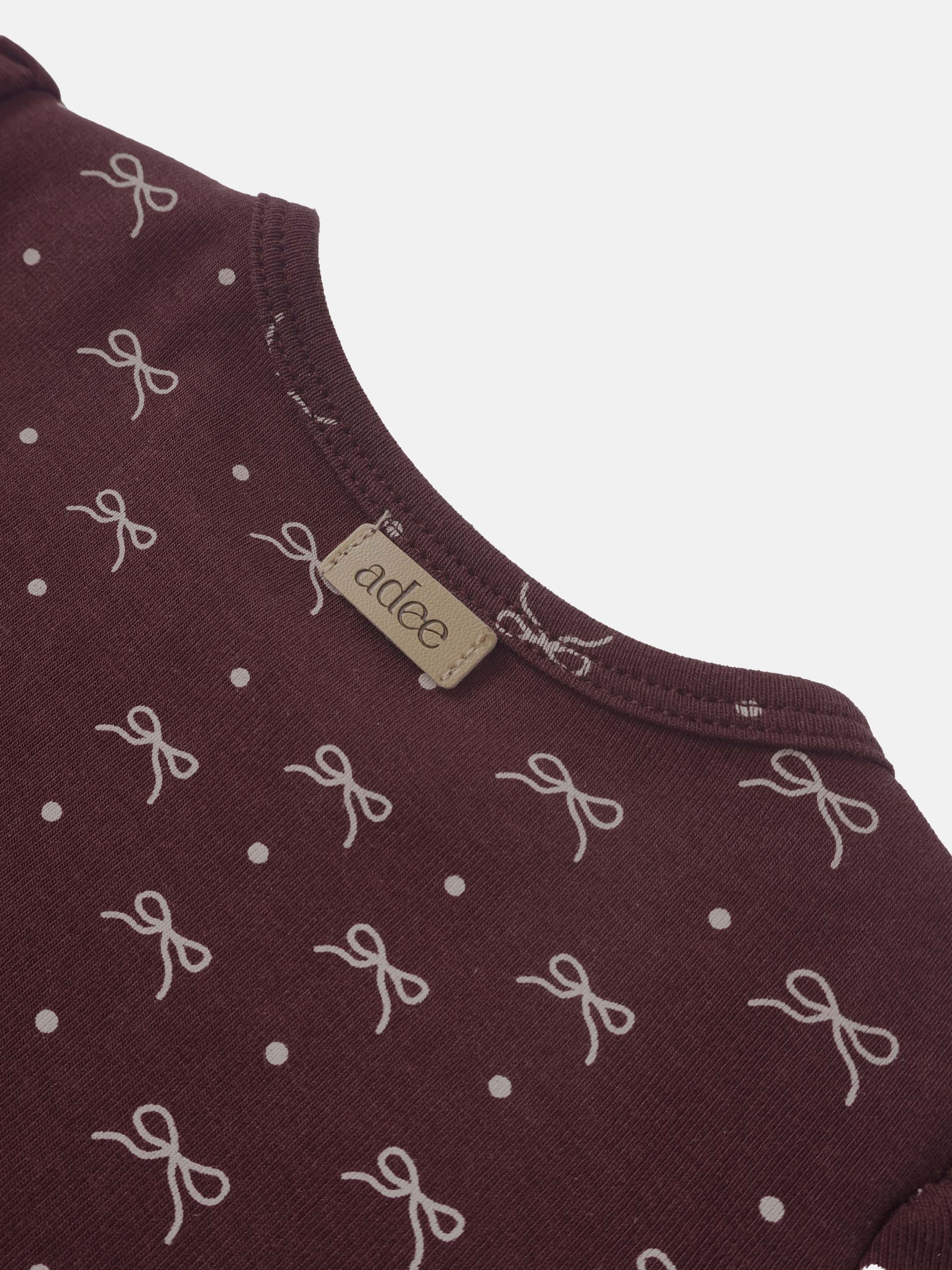 Adee Burgundy Bow Set for little girls; burgundy fabric with white bows and dots