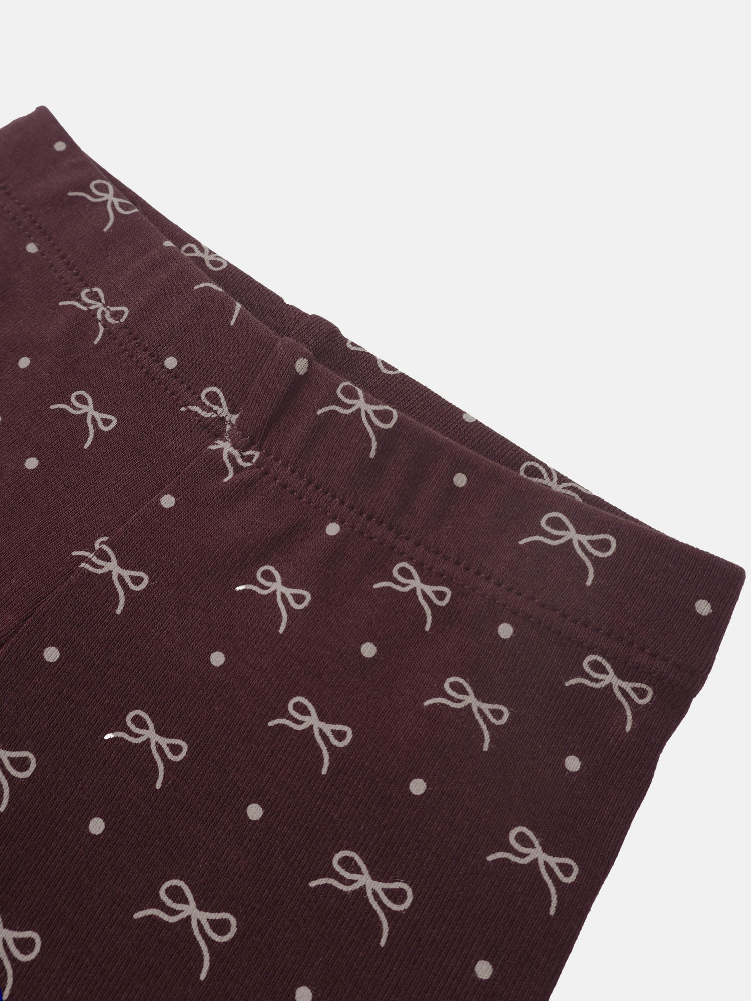 Burgundy Bow Set for little girls by Adee, maroon fabric with white bow pattern