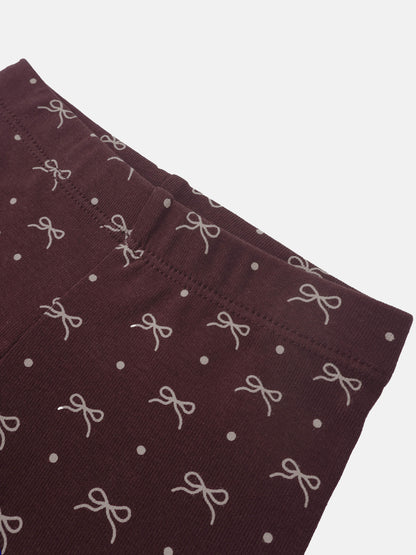 Burgundy Bow Set for little girls by Adee, maroon fabric with white bow pattern