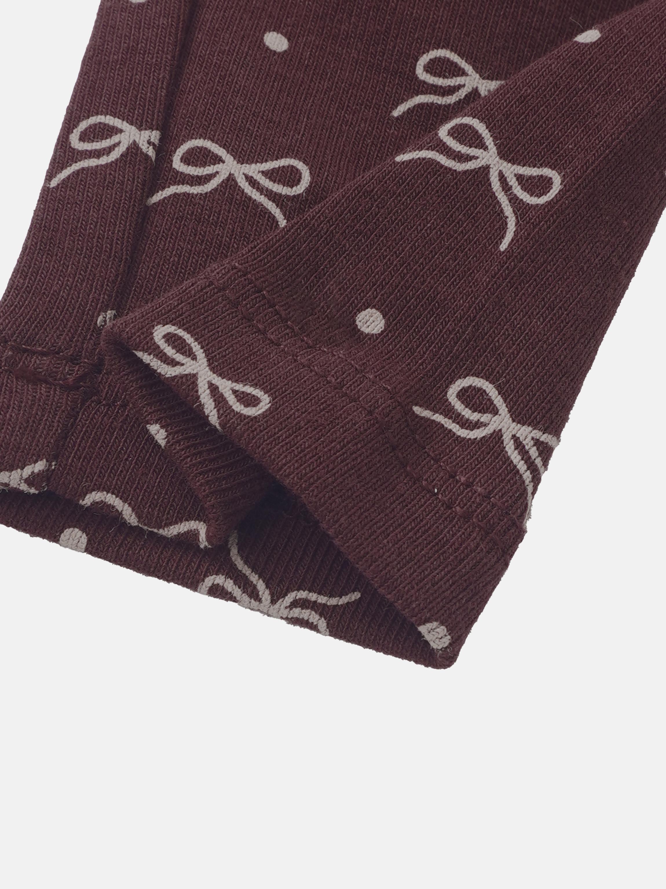 Little Girls Set by Adee in burgundy knit with white bow pattern